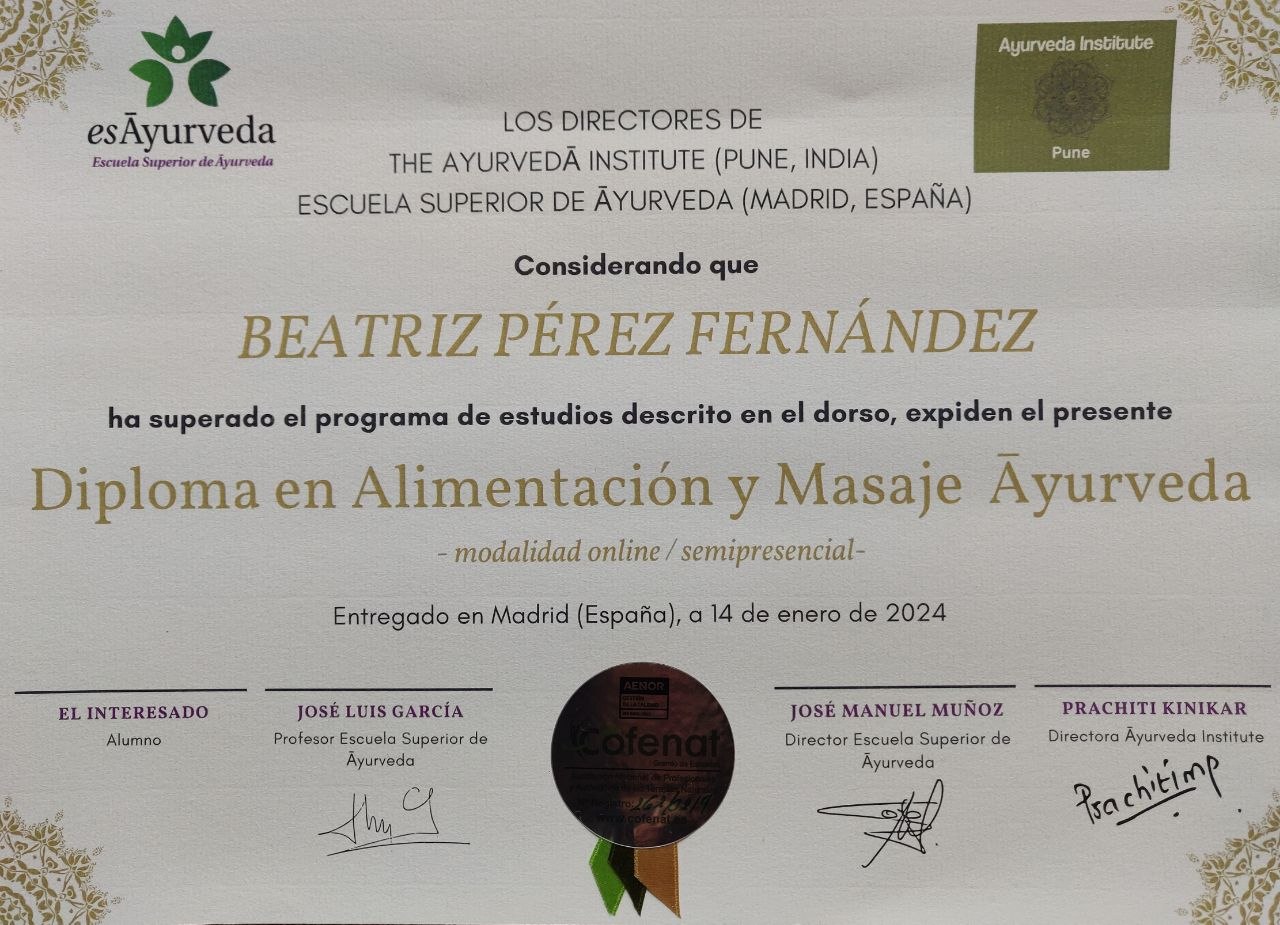 Diploma en Alimentación y Masaje Āyurveda — Escuela Superior de Āyurveda y Ayurveda Institute (Pune, India)