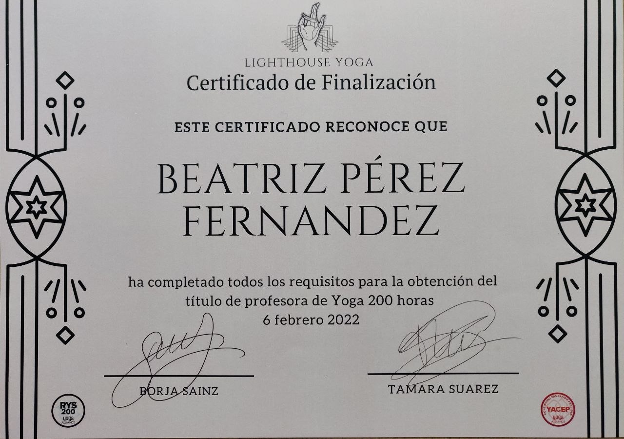 Certificado de profesora de Yoga 200 horas — Lighthouse Yoga (Yoga Alliance RYS 200)